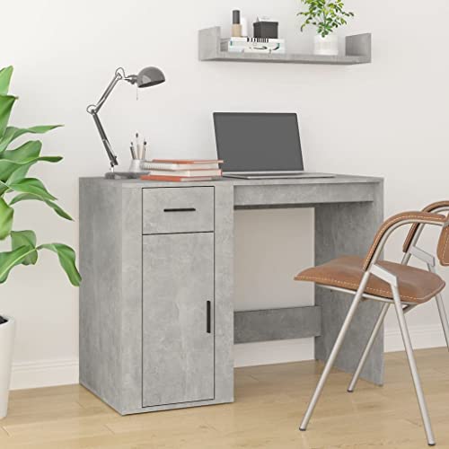 KATERYY Schreibtisch Betongrau 100x49x75 cm Holzwerkstoff,Moderner Schreibtisch in Betonoptik mit Schublade, Schrank und Tür für Büro und Arbeitszimmer von KATERYY