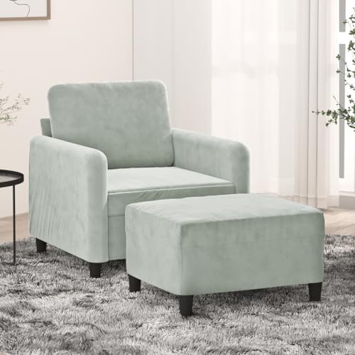 KATERYY Sessel mit Hocker Hellgrau 60 cm Samt Möbel Wohnzimmer KATERYY Sessel mit Hocker Hellgrau 60 cm Samt Möbel Wohnzimmer von KATERYY