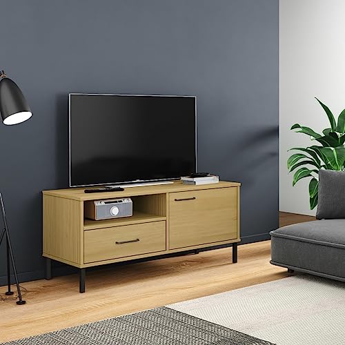 KATERYY TV-Schrank mit Metallbeinen Braun Massivholz Kiefer TV-Bänke Möbel von KATERYY