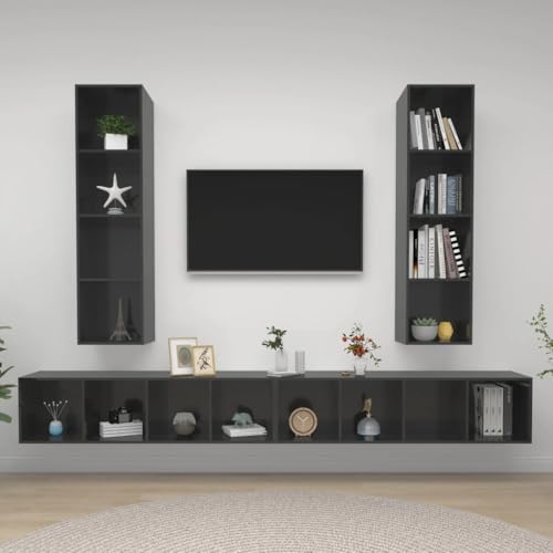 KATERYY TV-Wandschränke 4 STK. Hochglanz-Grau Holzwerkstoff TV-Bänke Möbel von KATERYY