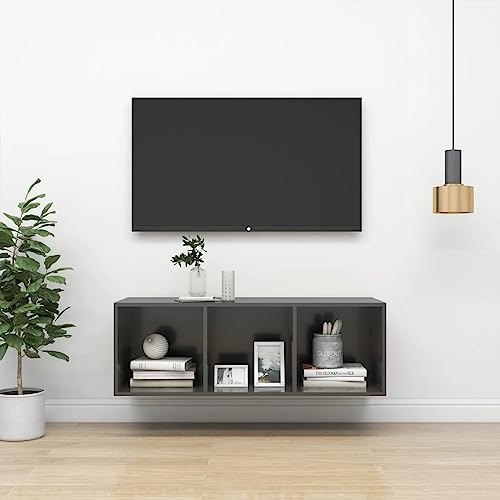 KATERYY TV-Wandschrank Hochglanz-Grau 37x37x107 cm Holzwerkstoff TV-Bänke Möbel von KATERYY