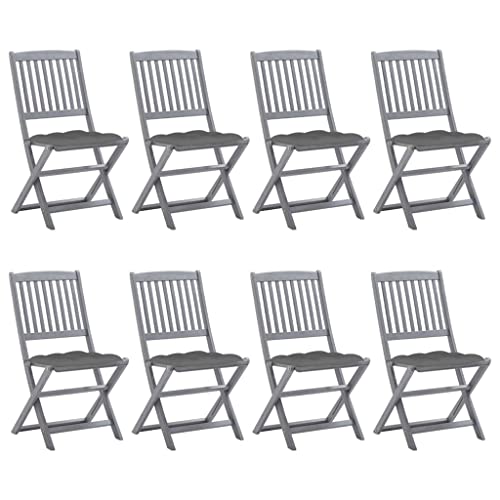Klappbare Gartenstühle 6 STK. mit Kissen,Outdoor Stühle,Bistro-Stuhl,Esszimmerstühle,Kaffee-Stuhl,Hochlehnige Stühle,Konversationsstuhl,Komfort-Stuhl,für Garten,Balkon,Pool, Massivholz Akazie ( Color von KATERYY