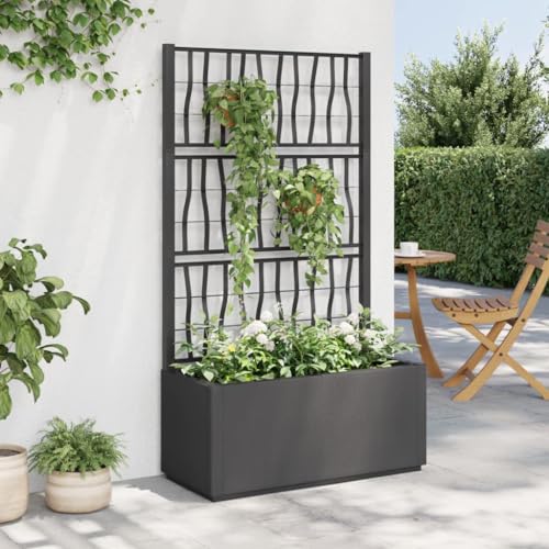 Pflanzkübel mit Rankgitter Dunkelgrau 80x36x140 cm PP Gartenpflege von KATERYY