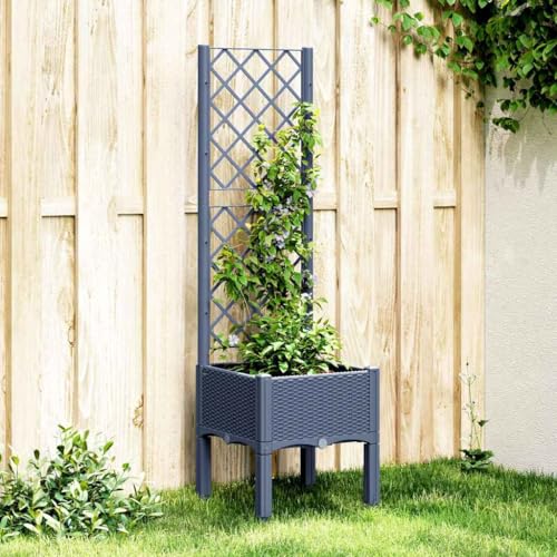 Pflanzkübel mit Rankgitter Grau 40x40x142 cm PP Gartenpflege von KATERYY