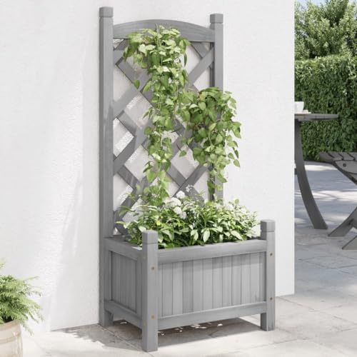 Pflanzkübel mit Spalier Grau Massivholz Tanne Gartenpflege von KATERYY