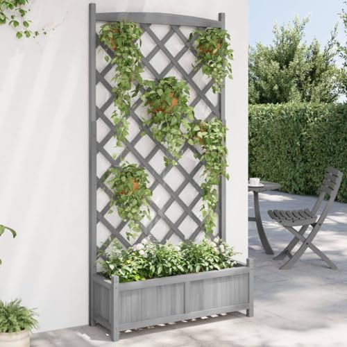 Pflanzkübel mit Spalier Grau Massivholz Tanne Gartenpflege von KATERYY