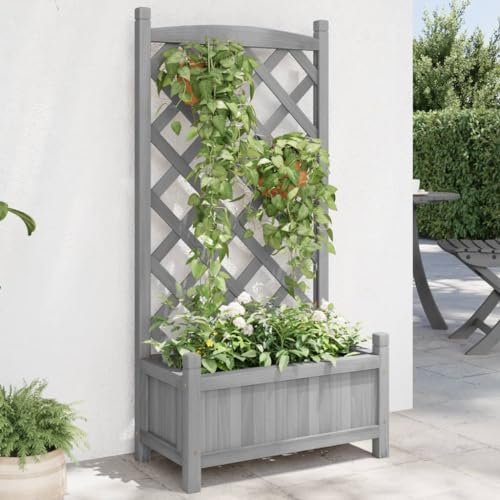 Pflanzkübel mit Spalier Grau Massivholz Tanne Gartenpflege von KATERYY