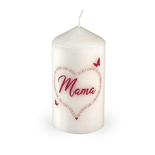 KATINGA Kerze für Mama - ein besonderes Geschenk, Stumpenkerze 13cm (weiß - Mama Herz) von KATINGA
