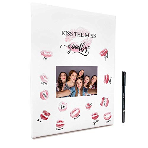 KATINGA Kiss The Miss - Leinwand für den JGA, 30x40cm, inkl.Stift (Kiss mit Fotofeld) von KATINGA