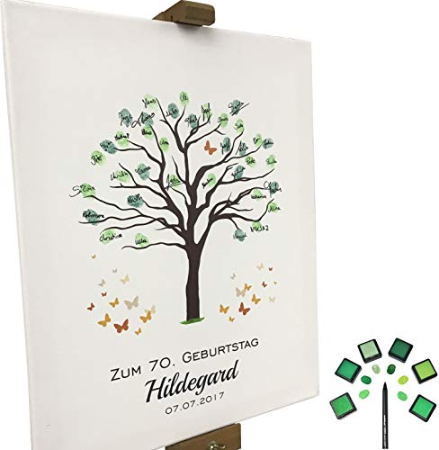 KATINGA Leinwand Zum Geburtstag - Motiv Baum - als Gästebuch für Fingerabdrücke (40x50 personalisiert) von KATINGA