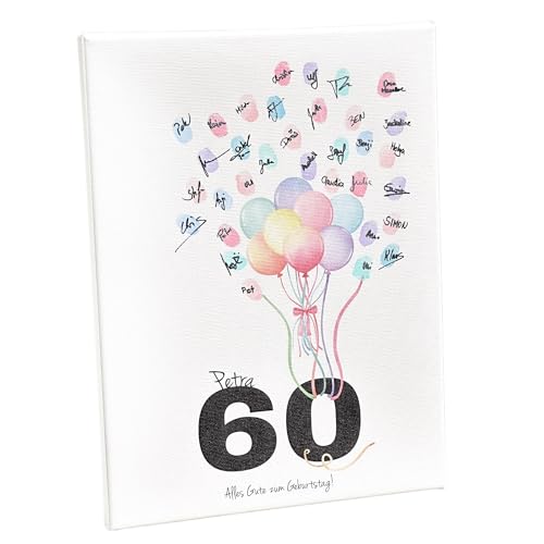 KATINGA Leinwand für Fingerabdrücke als Gästebuch - Geschenk zum runden Geburtstag (60) von KATINGA