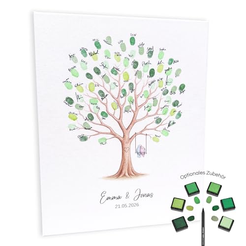 KATINGA Leinwand zur Hochzeit – Bild für Fingerabdrücke mit Baum - Personalisiert oder mit „Unsere Gäste“ – Hochzeitsbaum – 30x40 oder 40x50cm – Gästebuch als Geschenkidee (30x40 personalisiert) von KATINGA