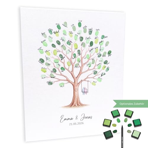 KATINGA Leinwand zur Hochzeit – Bild für Fingerabdrücke mit Baum - Personalisiert oder mit „Unsere Gäste“ – Hochzeitsbaum – 30x40 oder 40x50cm – Gästebuch als Geschenkidee (40x50 personalisiert) von KATINGA