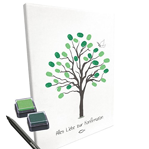 KATINGA Leinwand zur KONFIRMATION - Baum als Gästebuch für Fingerabdrücke (ohne Name) von KATINGA