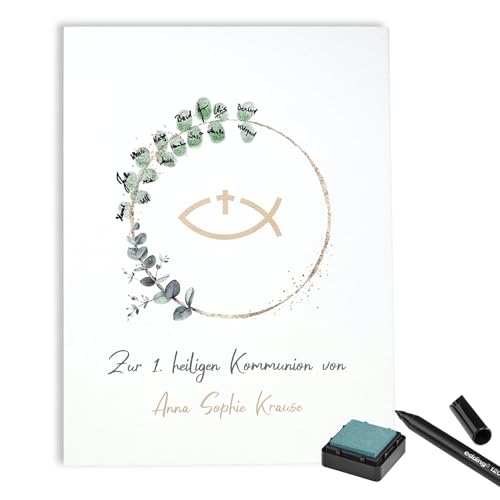 KATINGA Leinwand zur Kommunion Kreis als Gästebuch für Fingerabdrücke, 30x40cm (mit Name) von KATINGA