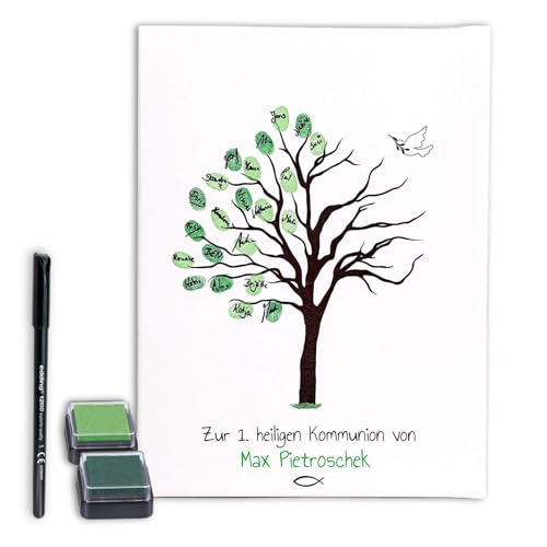 KATINGA Personalisierte Leinwand zur Kommunion als Gästebuch für Fingerabdrücke, 30x40cm (mit Name) von KATINGA