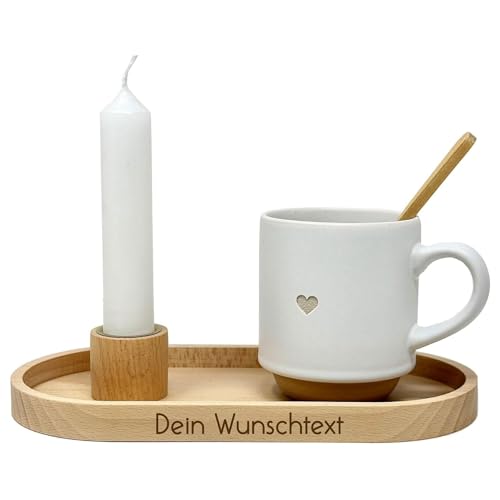 Schönes Geschenk-Set für die Liebsten (mit Wunschgravur: Tablett/Tasse/Kerze/Löffel) von KATINGA