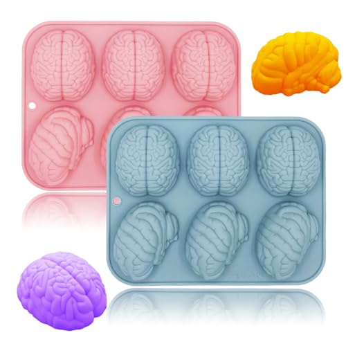 3D Human Brain Silikonformen, 2 Pack realistische 6 Hohlraum Gehirn Formen Silikon Muffin Formen Organ Themed Schokolade Pudding Dessert Gelee handgemachte Seife Kerze für Halloween Party Requisiten 3D Human Brain Silikonformen, 2 Pack realistische 6 Hohlraum Gehirn Formen Silikon Muffin Formen Organ Themed Schokolade Pudding Dessert Gelee handgemachte Seife Kerze für Halloween Party Requisiten von KATISHYRO