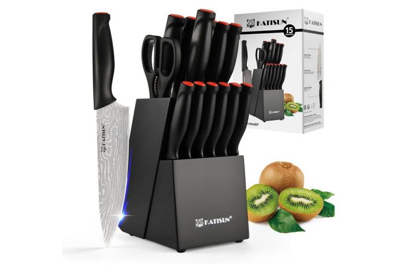 KATISUN Messerblock 15-teiliges Deutsches Messerset aus Stahl mit polierten KATISUN Messerblock 15-teiliges Deutsches Messerset aus Stahl mit polierten von KATISUN