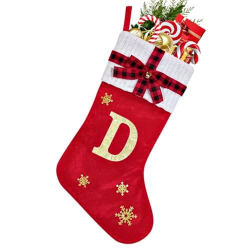 Buchstaben ABC-Z Weihnachtsstrümpfe, Weihnachten hängende Taschen Stickereien Dekoration Weihnachtsfeiertagsstrumpf Weihnachtsbaum Kamin Ornamente Geschenkhalter (45CM,D) von KATITFENXK