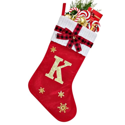 Buchstaben ABC-Z Weihnachtsstrümpfe, Weihnachten hängende Taschen Stickereien Dekoration Weihnachtsfeiertagsstrumpf Weihnachtsbaum Kamin Ornamente Geschenkhalter (45CM,K) von KATITFENXK