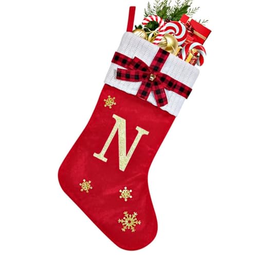 Buchstaben ABC-Z Weihnachtsstrümpfe, Weihnachten hängende Taschen Stickereien Dekoration Weihnachtsfeiertagsstrumpf Weihnachtsbaum Kamin Ornamente Geschenkhalter (45CM,N) von KATITFENXK