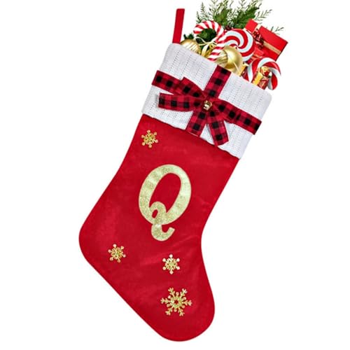 Buchstaben ABC-Z Weihnachtsstrümpfe, Weihnachten hängende Taschen Stickereien Dekoration Weihnachtsfeiertagsstrumpf Weihnachtsbaum Kamin Ornamente Geschenkhalter (45CM,Q) von KATITFENXK