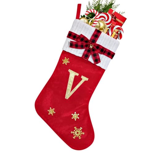 Buchstaben ABC-Z Weihnachtsstrümpfe, Weihnachten hängende Taschen Stickereien Dekoration Weihnachtsfeiertagsstrumpf Weihnachtsbaum Kamin Ornamente Geschenkhalter (45CM,V) von KATITFENXK