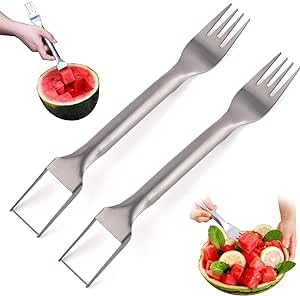 2 Stück Edelstahl Wassermelonenschneider, 2 in 1 Wassermelonenmesser und -gabel, Wassermelonenmesser aus Edelstahl, Sommerfruchtschneider, Mehrzweckwerkzeug für Wassermelonen und Melonen von KATLKIU