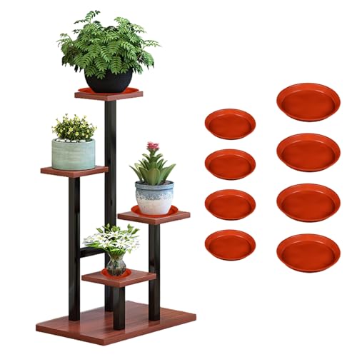 KATLKIU Pflanzenständer mit 5 Ebenen aus Eisen, 85 cm, mit 8 Untersetzern, modernes Regal für den Innenbereich im Industriestil, robuste Struktur für Blumentöpfe, platzsparend, für Wohnzimmer, Balkon von KATLKIU