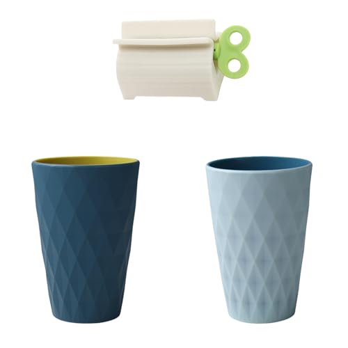 KATLKIU Zahnputzbecher + Zahnpresse, 450 ml, wiederverwendbarer Mundspülbecher, PP + TPR-Material, skandinavisches Mattes Anti-Rutsch-Design, Badezimmerbecher für den Familiengebrauch (2 Stück) von KATLKIU