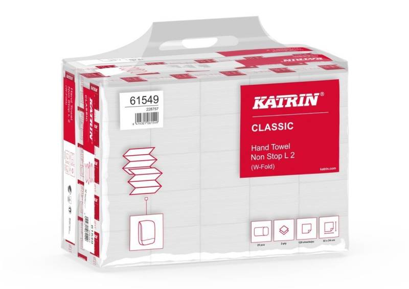 KATRIN Papierhandtuch 61549 Non Stop L2 Interfold-Falzung 2-lagig 3.000 Tücher von KATRIN