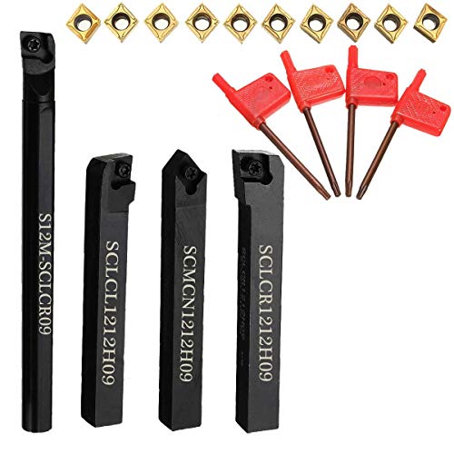 4PCs Wendeschneidwerkzeugsatz mit drehbaren Schneidwerkzeugen mit 10 Einsätzen S12M-SCLCR09 SCLCR1212H09 SCLCL1212H09 SCMCN1212H09 von KATSU Tools