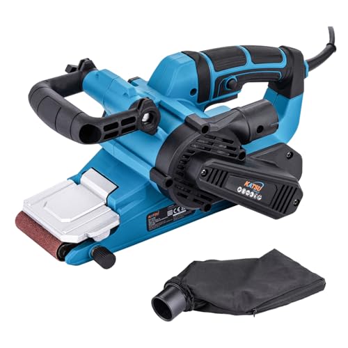 KATSU Bandschleifer 900W 76x533mm, 6 Geschwindigkeiten, Verstellbarer Frontgriff, Werkzeugloser Bandwechsel, Staubbeutel und P80 Schleifband Inklusive von KATSU Tools