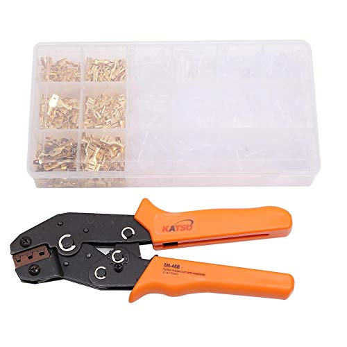KATSU Crimpzangen Ratschen Drahtklemmen Crimpwerkzeug Kit mit 600 Stück Flachsteckverbindern isolierten Spaten Ring Crimp Klemmen Anschlüssen 416502 von KATSU Tools