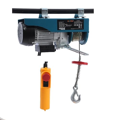KATSU Elektrischer Seilhebezug 300KG mit 18M Stahlseil Hebezug Seilzug und Fernbedienung Elektrische Seilwinde Motorwinde Elektroseilzug für Garage, Autowerkstatt, Deckenhebebühne von KATSU Tools