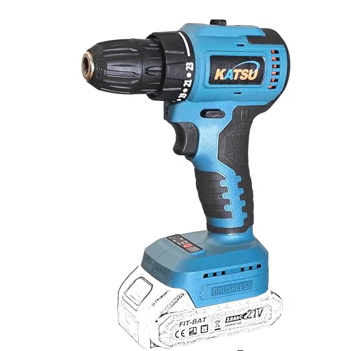KATSU FIT-BAT Akku Bohrschrauber Brushless 21V Kompakte Akkuschrauber, 2 Geschwindigkeiten und LED-Licht, für Heimdekoration und DIY, ohne Akku und Ladegerät von KATSU Tools