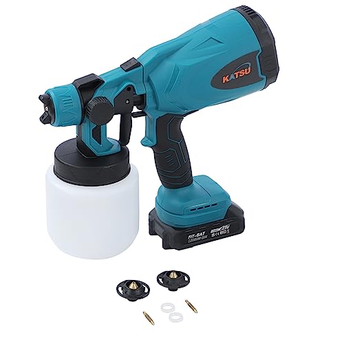 KATSU FIT-BAT 21V Akku-Farbsprühsystem mit 1,5Ah Batterie und Ladegerät, 800ml mit 1,5mm 1,8mm und 2,5mm Düse, für Streichen von Wänden, Decken, Möbeln, Gartenzäunen von KATSU Tools