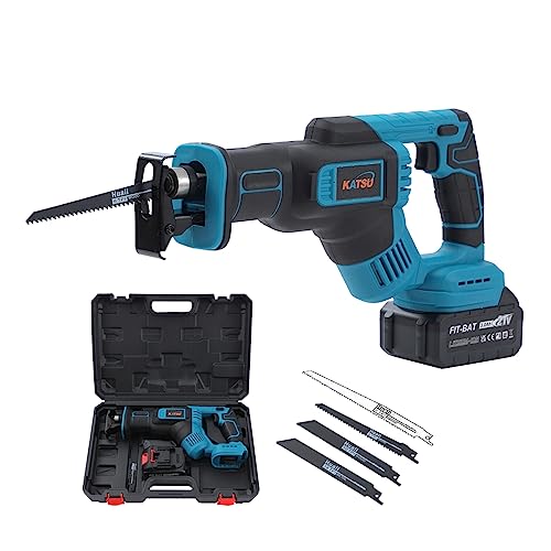 KATSU FIT-BAT 21V Akku Säbelsäge mit 3,0Ah Akku und Ladegerät, 4 Sägeblättern, 28 mm Hublänge, variabler Geschwindigkeit, werkzeugloser Sägeblattwechsel, zum Schneiden von Metall und Holz KATSU FIT-BAT 21V Akku Säbelsäge mit 3,0Ah Akku und Ladegerät, 4 Sägeblättern, 28 mm Hublänge, variabler Geschwindigkeit, werkzeugloser Sägeblattwechsel, zum Schneiden von Metall und Holz von KATSU Tools