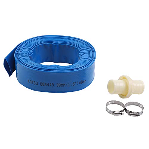 KATSU Flachschlauch Ablaufschlauch 10 m x 38 mm, mit 2 Clips und Schnellkupplungsanschluss, Passend für Tauch- und andere Wasserpumpen zum Entleeren von Teichen, Gartenbewässerung, Blau 664443 KATSU Flachschlauch Ablaufschlauch 10 m x 38 mm, mit 2 Clips und Schnellkupplungsanschluss, Passend für Tauch- und andere Wasserpumpen zum Entleeren von Teichen, Gartenbewässerung, Blau 664443 von KATSU Tools
