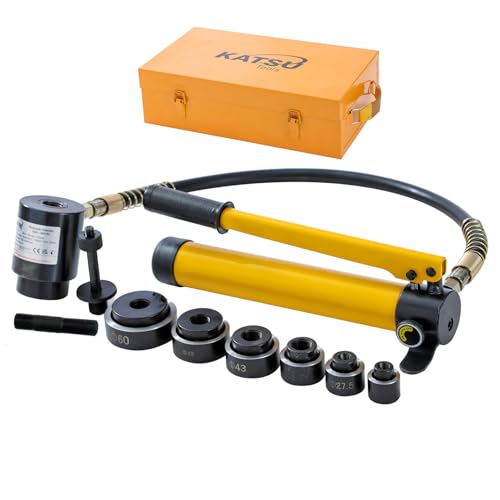 KATSU Hydraulischer Blechlocher Punch Set 10T 22-60,5 mm 6 Lochstempel Hydraulischer Locher Metalllocher Knockout-Stanzer Kit Pumpe Elektrischer Kabelkanal Lochgräber 405193 von KATSU Tools