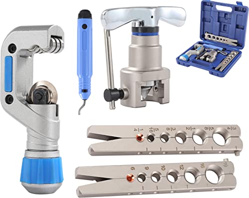 KATSU Metrisch Zöllig Taumelbördelgerät Klimaanlage Bördelgerät Bördelwerkzeug 45 Grad mit Rohrabschneider Rohr Abfackeln Werkzeug Set 371217 von KATSU Tools