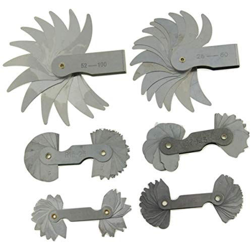 KATSU Radienlehre 6 Stück R0.3-1.5 / R1-6.5 / R7-14.5 / R15-25 / R25-50 / R52-100 Metall Radius Filetlehre Lehr Tragbares konkaves konvexes Messwerkzeug Ingenieure von KATSU Tools