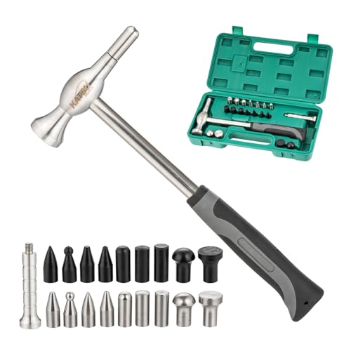 KATSU Tools 20 Stück Auto Karosserie Panel Dent Repair Tool Set - Edelstahl Hammer mit Tap Down Pen & Heads, für lackfreie Dellen Entfernung & Karosserie, Modell 454234 von KATSU Tools