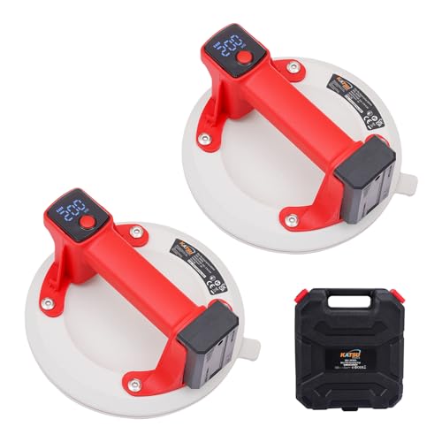 KATSU Tools 2x Elektrischer Vakuum-Saugnapf 8", Digitalanzeige, Auto Start Stop, 3-Schicht-Silikon, 200kg, Glas-Fliesenheber im Kunststoffkoffer von KATSU Tools