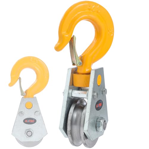 KATSU Tools 3-Tonnen-Umlenkblock mit 2 Lagern, drehbarem Haken und Riegel, robuster Drahtseil-Umlenkrollen-Blockrolle, Lade-Zieh-Hebeblock 182196 von KATSU Tools