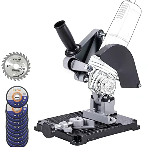 KATSU Trennständer für Winkelschleifer - Ø 100mm bis 125mm Hochleistungs Gusseisenbasis Elektroschleifer Ständer Schelle mit 11 Holz- und Stahl-Trennscheiben 105422 von KATSU Tools