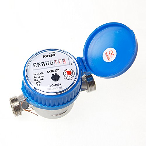 KATSU Wasserzähler Kaltwasser Kaltwasserzähler 13mm ABS Kunststoff Heim Garten Wasserdurchflussmesser mit Messingbeschlägen, Trockenzähler von KATSU Tools