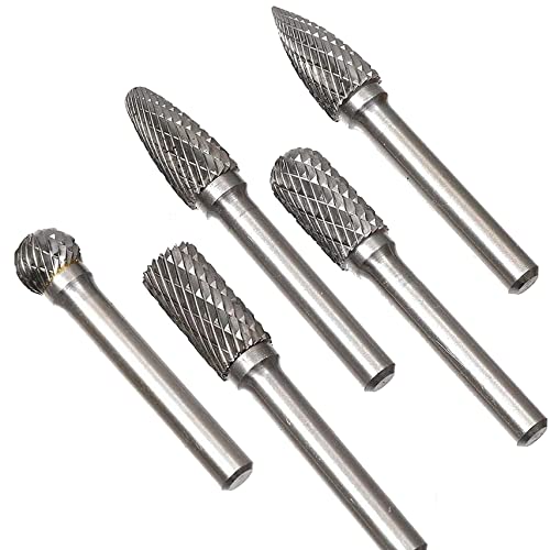KATSU Wolframcarbid Fräser, 5 Stück 10mm Hartmetall Rotary Frässet Frässtifte für Rotationswerkzeug Schneidschleifer Metallschnitzen Polieren Gravieren, Bohren mit 6mm Schaft Fräser-Bit-Set von KATSU Tools