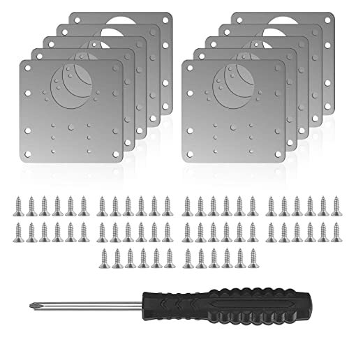 KATUR 10 Stück Schrank Scharnier Reparatur Platte, mit 60 Stück Schrauben und 1 Stück Schraubendreher, Edelstahl Küchenschrank Schränke Tür Scharnier Reparatur Klammern mit Löchern von KATUR